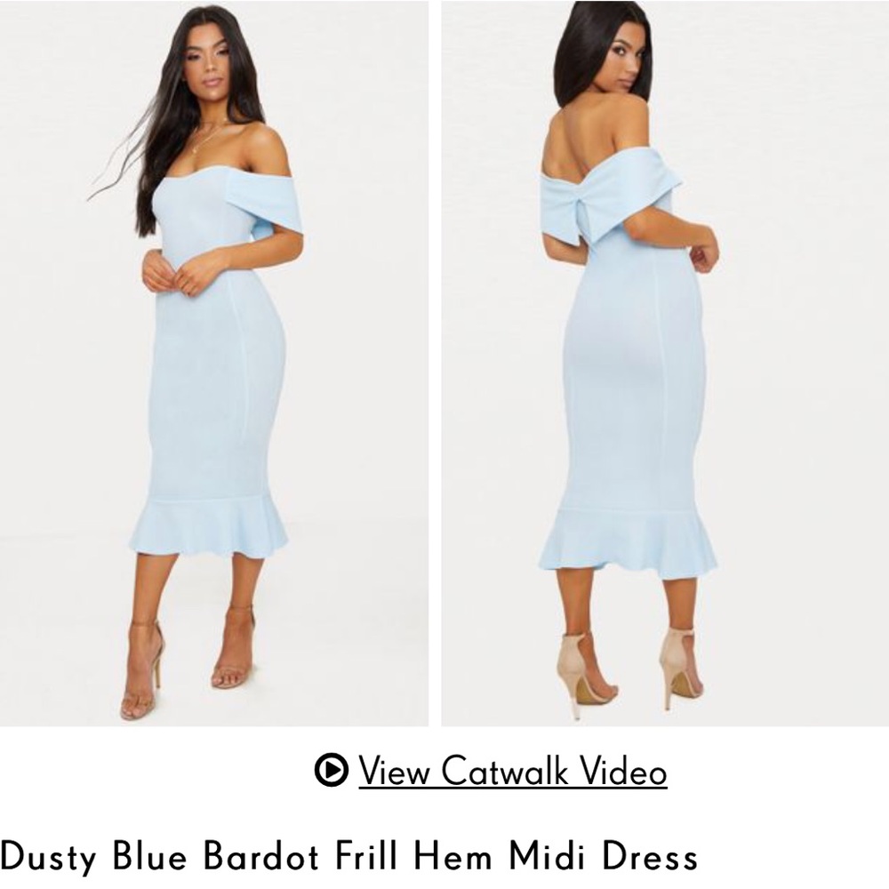 Blue Bardot Frill Hem Midi Dress